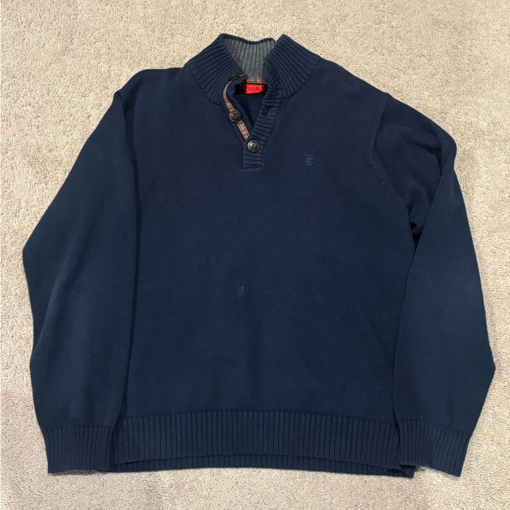 Vintage Izod Men's Dark Blue Zip Up Sweater